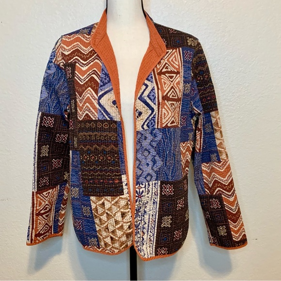 Alfred Dunner Patchwork Print Quilted Jacket Blazer Blue Brown Orange Size 12 - Picture 14 of 14